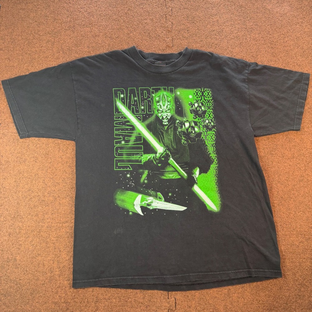 Star Wars Darth Maul T-Shirt Mens Large Black Green Glow in the Dark Graphic Tee